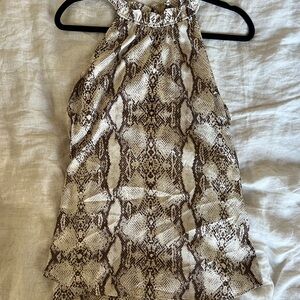 White House Black Market Beige and Brown Snake Print Halter Blouse